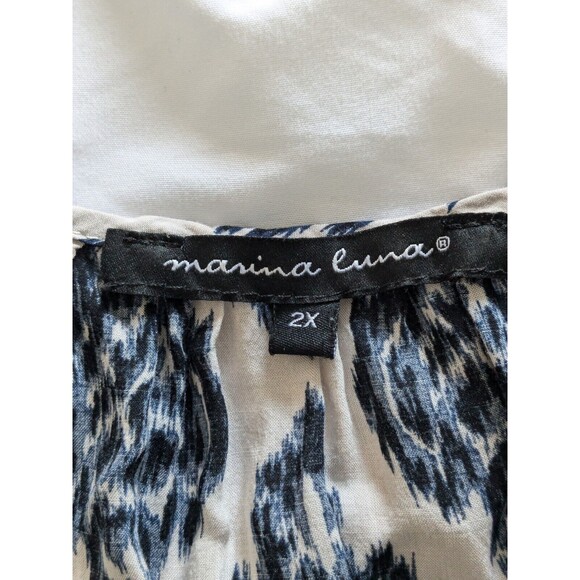 Marina Luna Blouse Women's Sz 2X Boho Peasant Navy Cream Medallion Soft Rayon - Picture 8 of 13